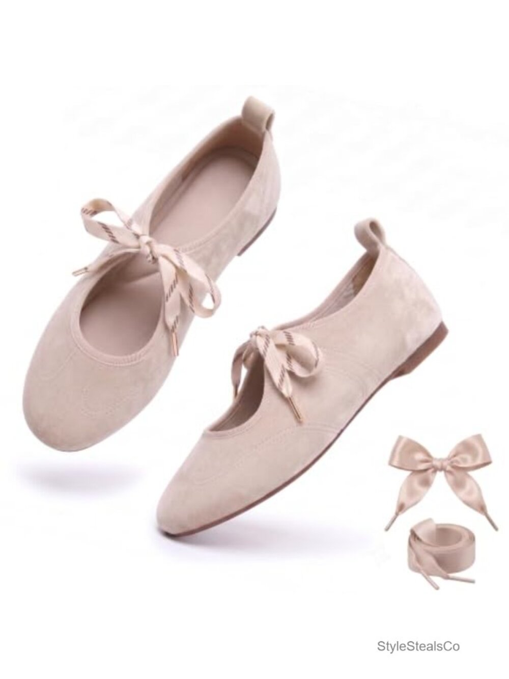 Women Velvet Bow Ballet Flats Mary Jane Shoes Foldable Memory Foam